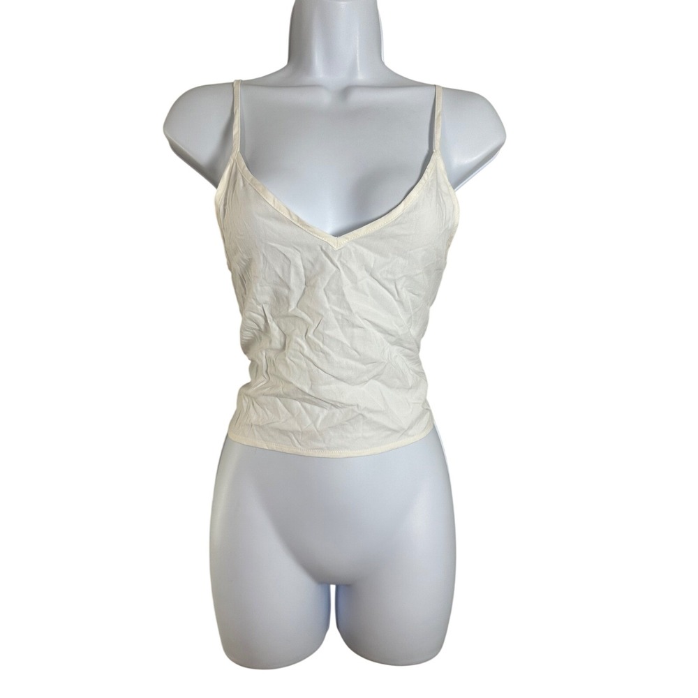 Maje Cream Cotton V-Neck Cropped Cami Tank Top Adjustable Straps Size XS (1)